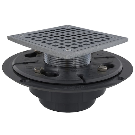 Jones Stephens 2inX3in PVC Perfect Low Profile Shower Drain/Floor Drain, Brass Spud, 4in Chrome Plated D50137